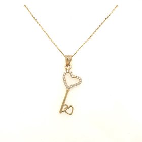 70169 14K YELLOW GOLD DANGLE CUBIC ZIRCONIA HEART KEY CHARM