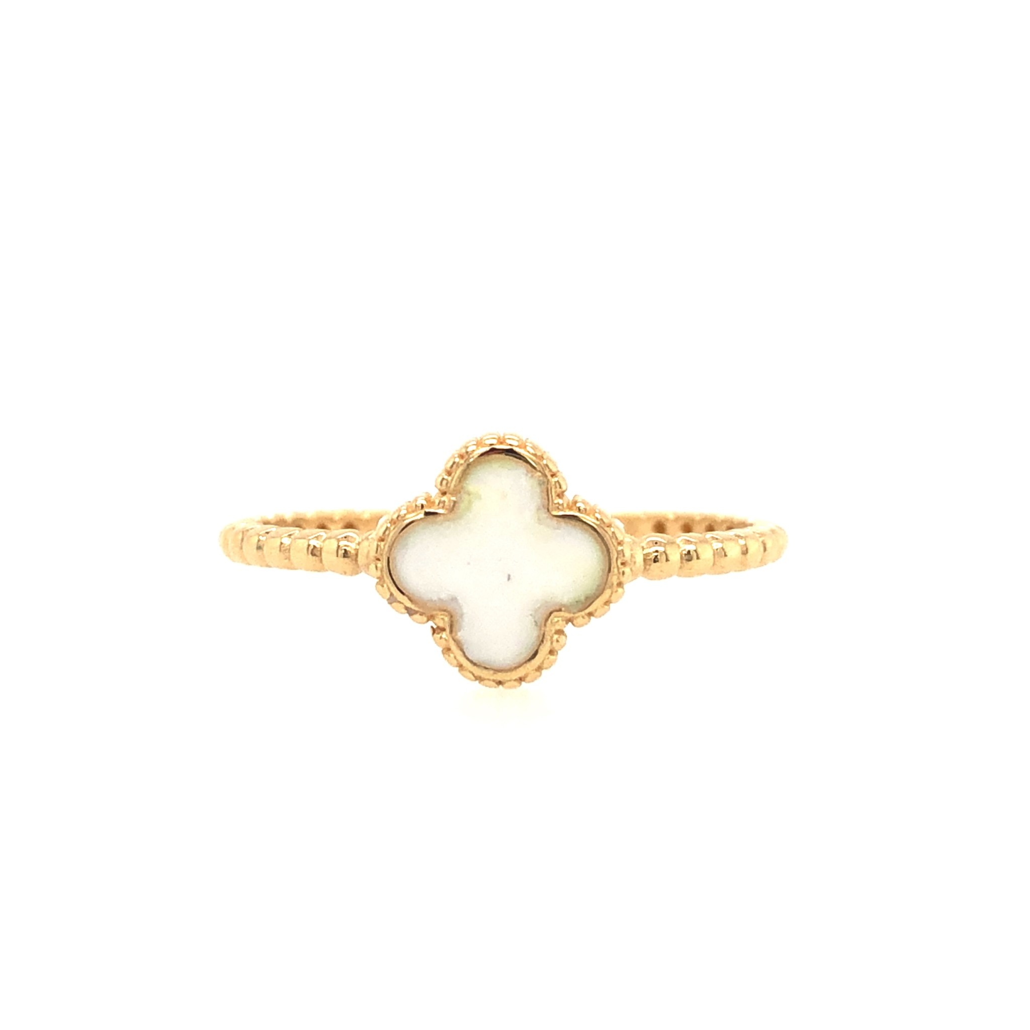 40158 14K YELLOW GOLD WHITE ENAMEL CLOVER RING
