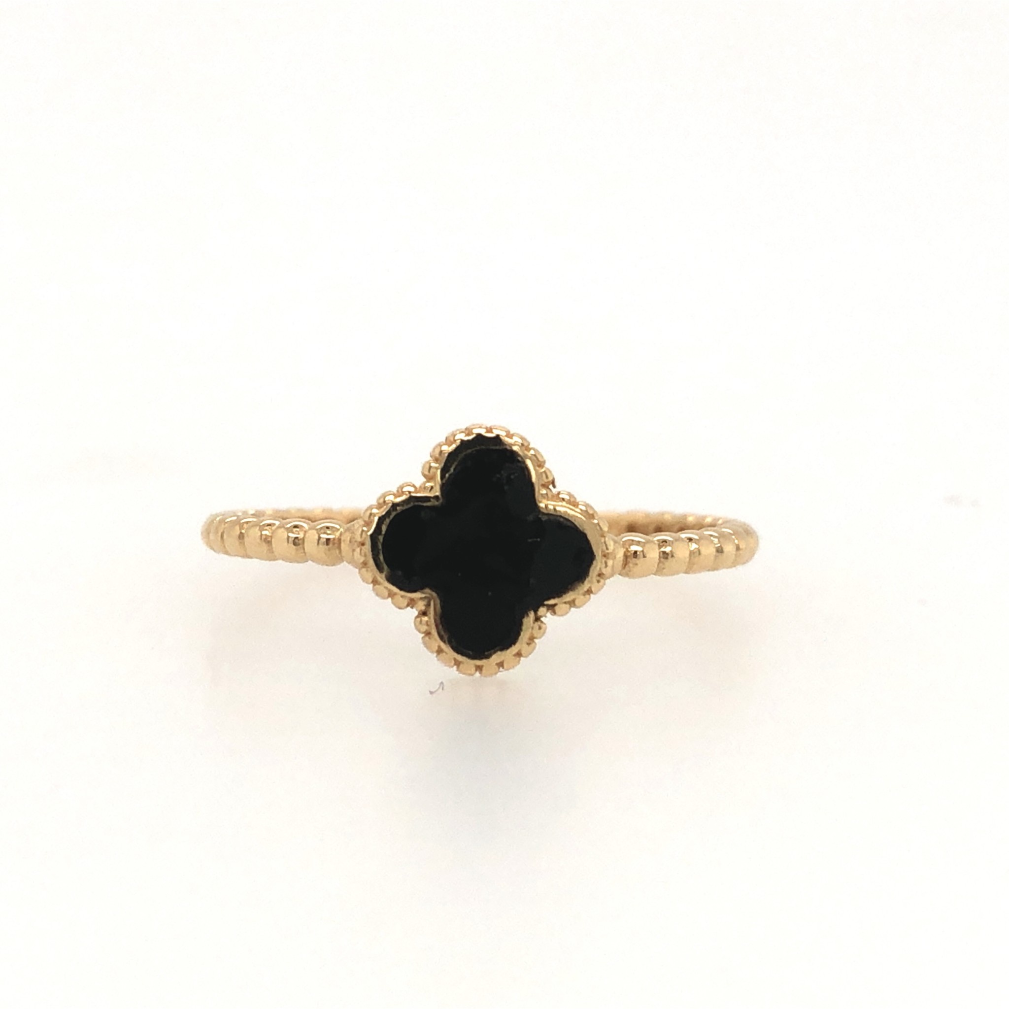 40156 14K YELLOW GOLD BLACK ENAMEL CLOVER RING