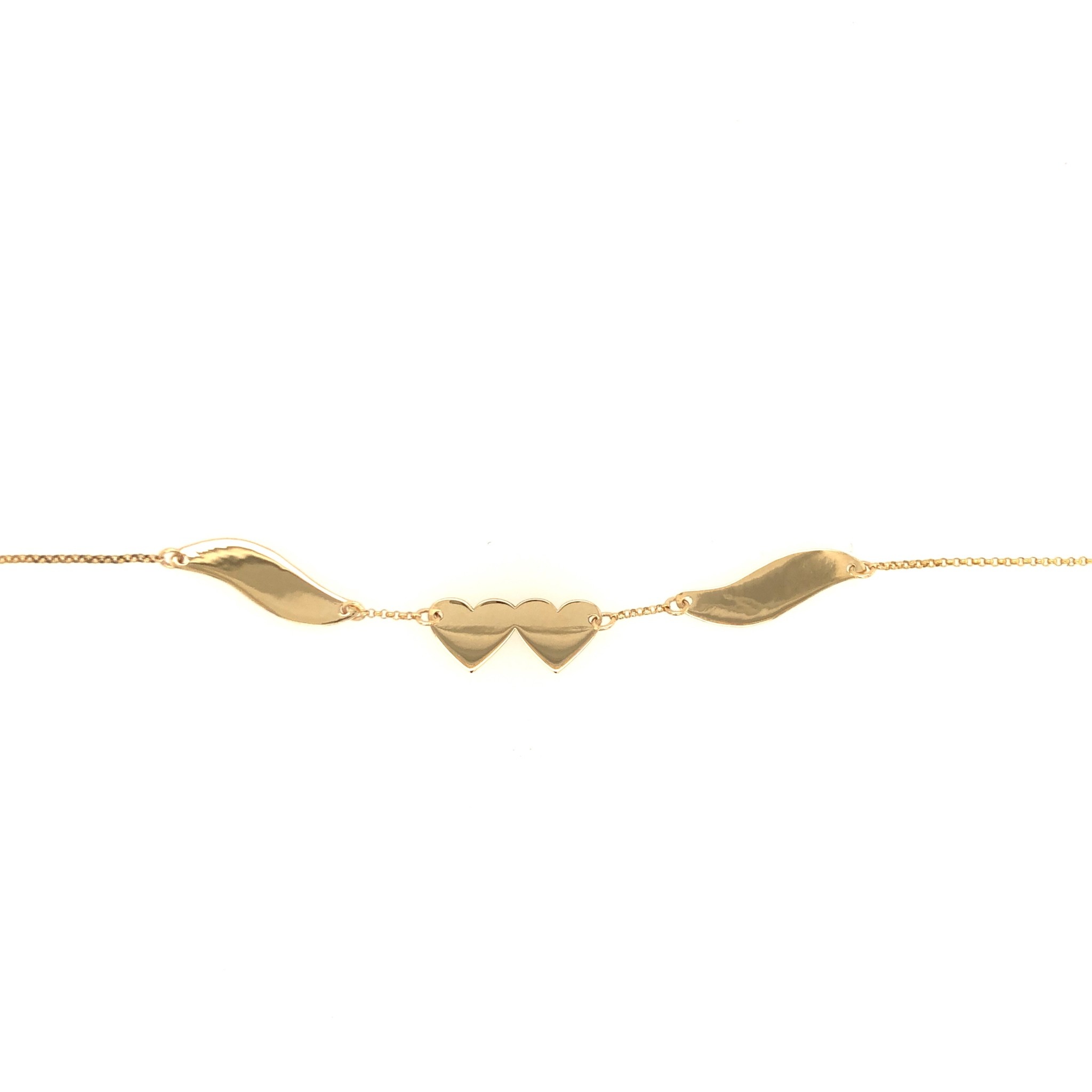 20110 14K YELLOW GOLD HIGH POLISH DOUBLE HEART WITH WINGS ANKLET BRACELET