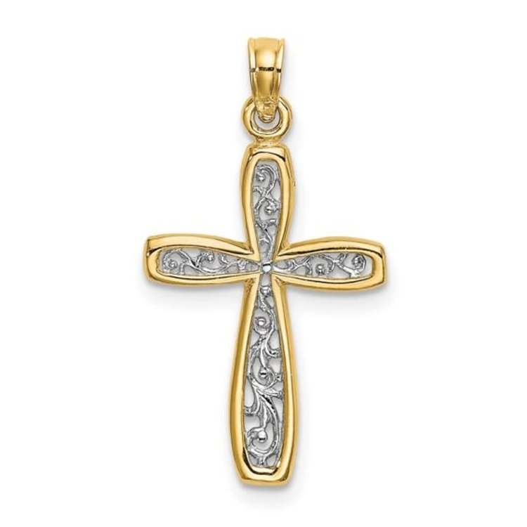 77904 14K TWO TONE GOLD FILIGREE CROSS