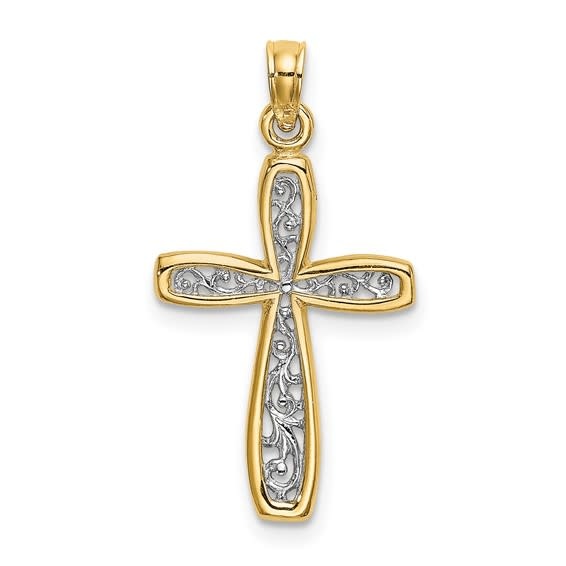 77903 14K 2 TONE FILIGREE CROSS