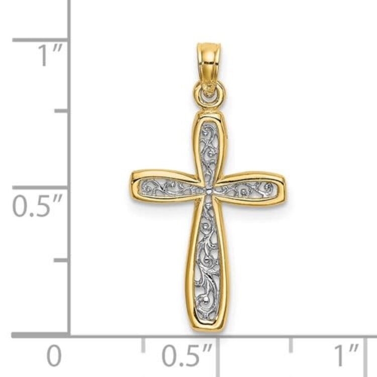 77904 14K TWO TONE GOLD FILIGREE CROSS