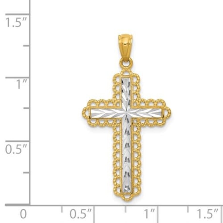 77181 14K 2 TONE  DIAMOND CUT CENTER WITH FILIGREE BORDER CROSS