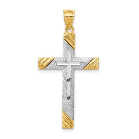 77182 14K 2 TONE DIAMOND CUT AND SATIN FINISH CENTER CROSS