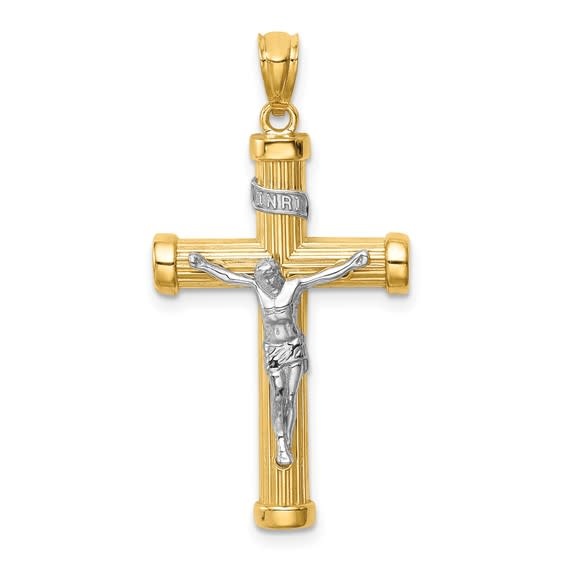 77187 14K 2 TONE GROOVED HIGH POLISH END CSP CRUCIFIX