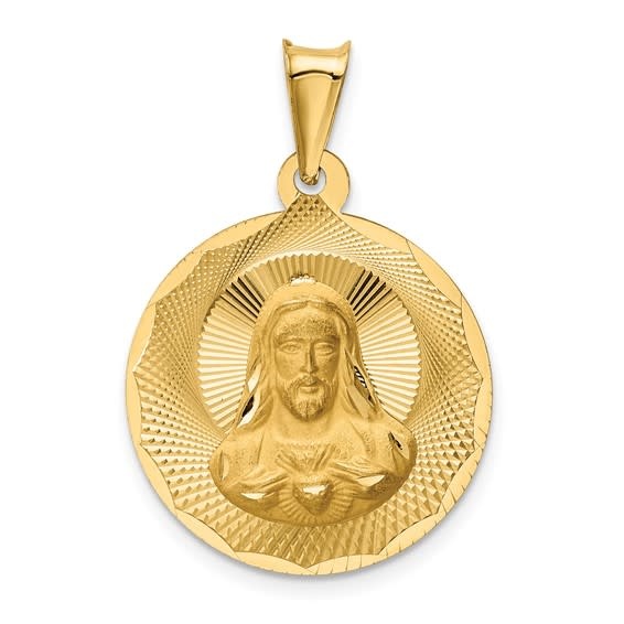 77189 14K YELLOW GOLD DIAMOND CUT SACRED HEART OF JESUS MEDAL