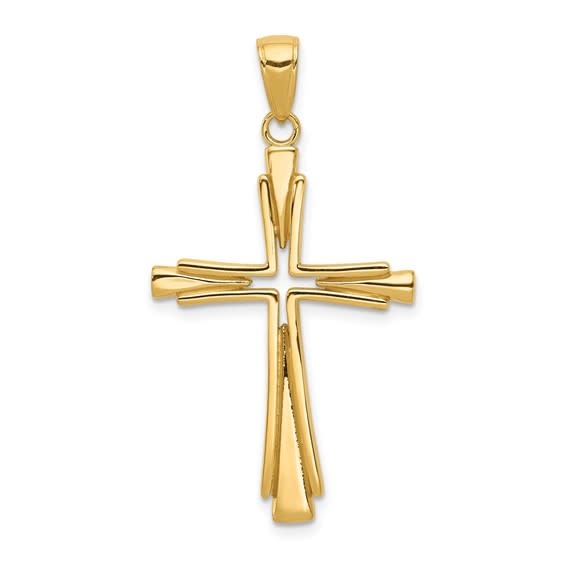 77196 14K YELLOW GOLD FLARED TRIANGLE EDGE CROSS