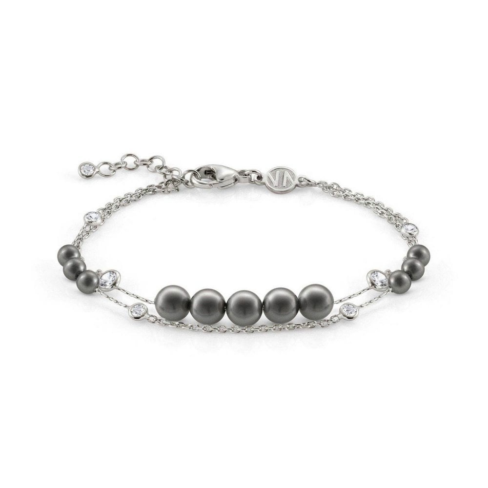 146605-014 NOMINATION STERLING SILVER CUBIC ZIRCONIA & BLACK PEARL ON CABLE BRACELET