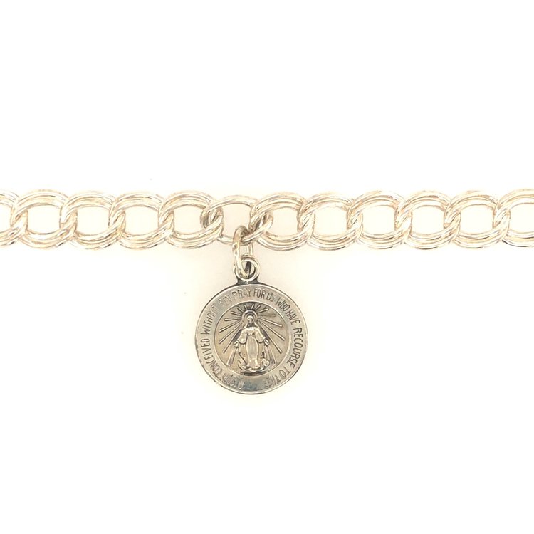 80030 STERLING SILVER MIRACULOUS MEDAL DOUBLE LINK CHARM BRACELET