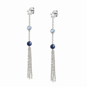 146674/010 NOMINATION STERLING SILVER BLUE CUBIC ZIRCONIA AND BEADS WITH STAR HANGING CABLE CHAIN EARRINGS
