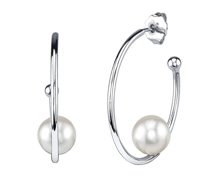 146615/013 NOMINATION STERLING SILVER HOOPS WITH PEARL PUSH BACK EARRINGS