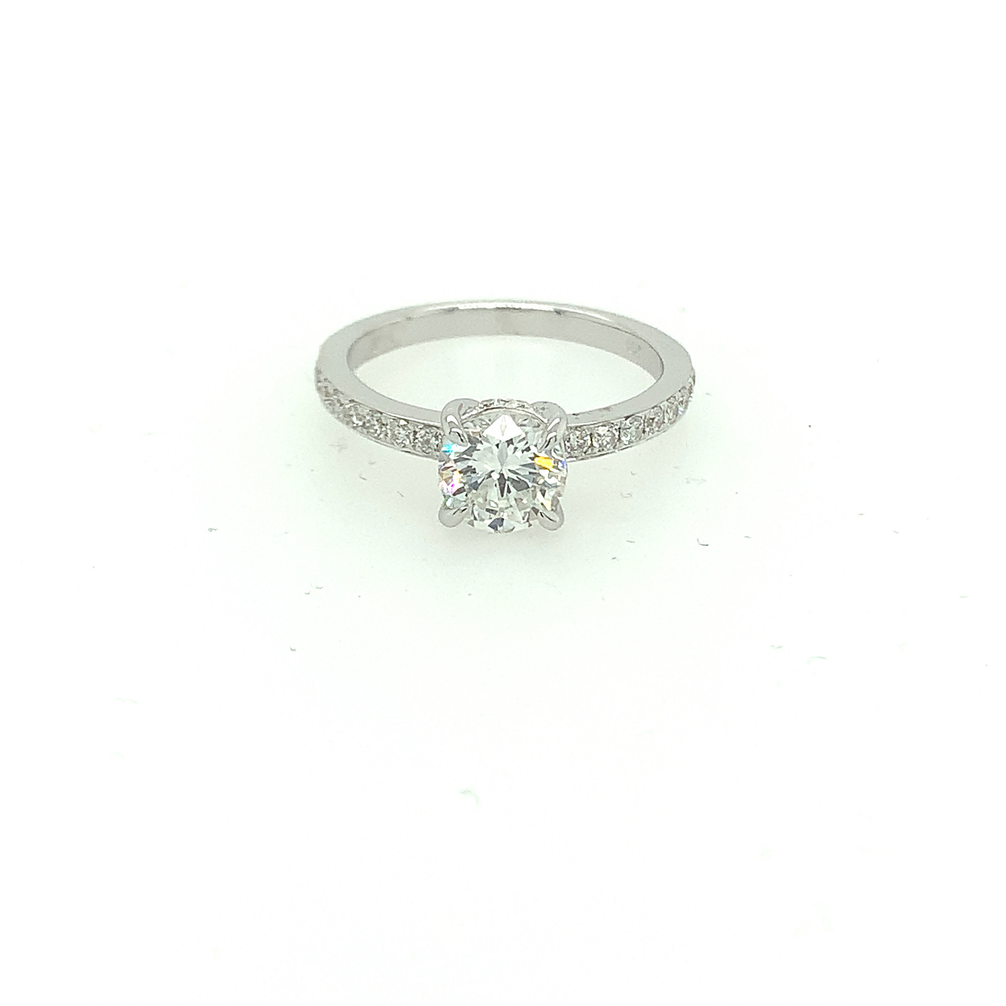 475726 18K WHITE GOLD 1.09CT E VS1 ROUND CENTER .42TCW DIAMOND COMMON PRONG SETTING ENGAGEMENT RING