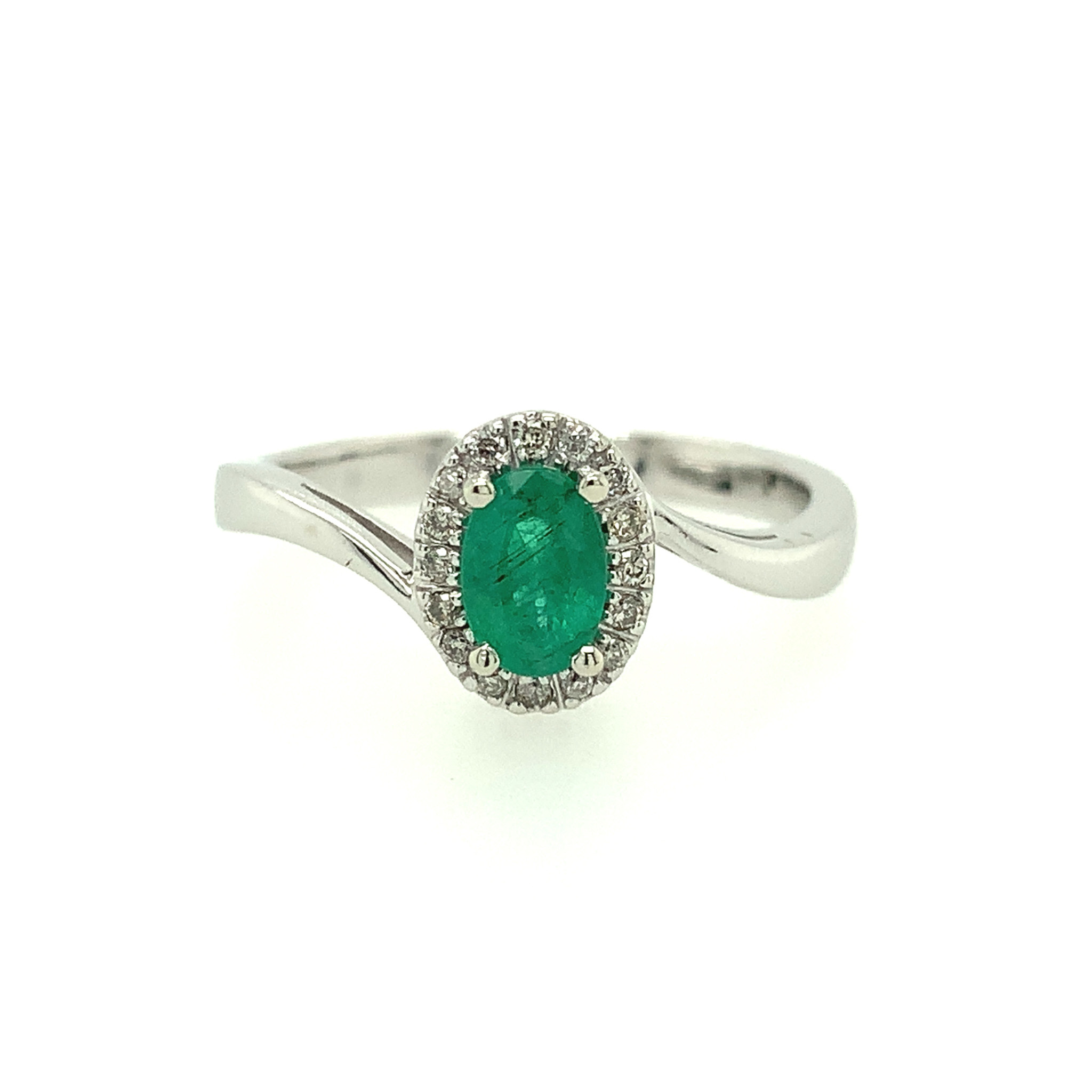 40163 10K WHITE GOLD OVAL EMERALD DIAMOND HALO RING
