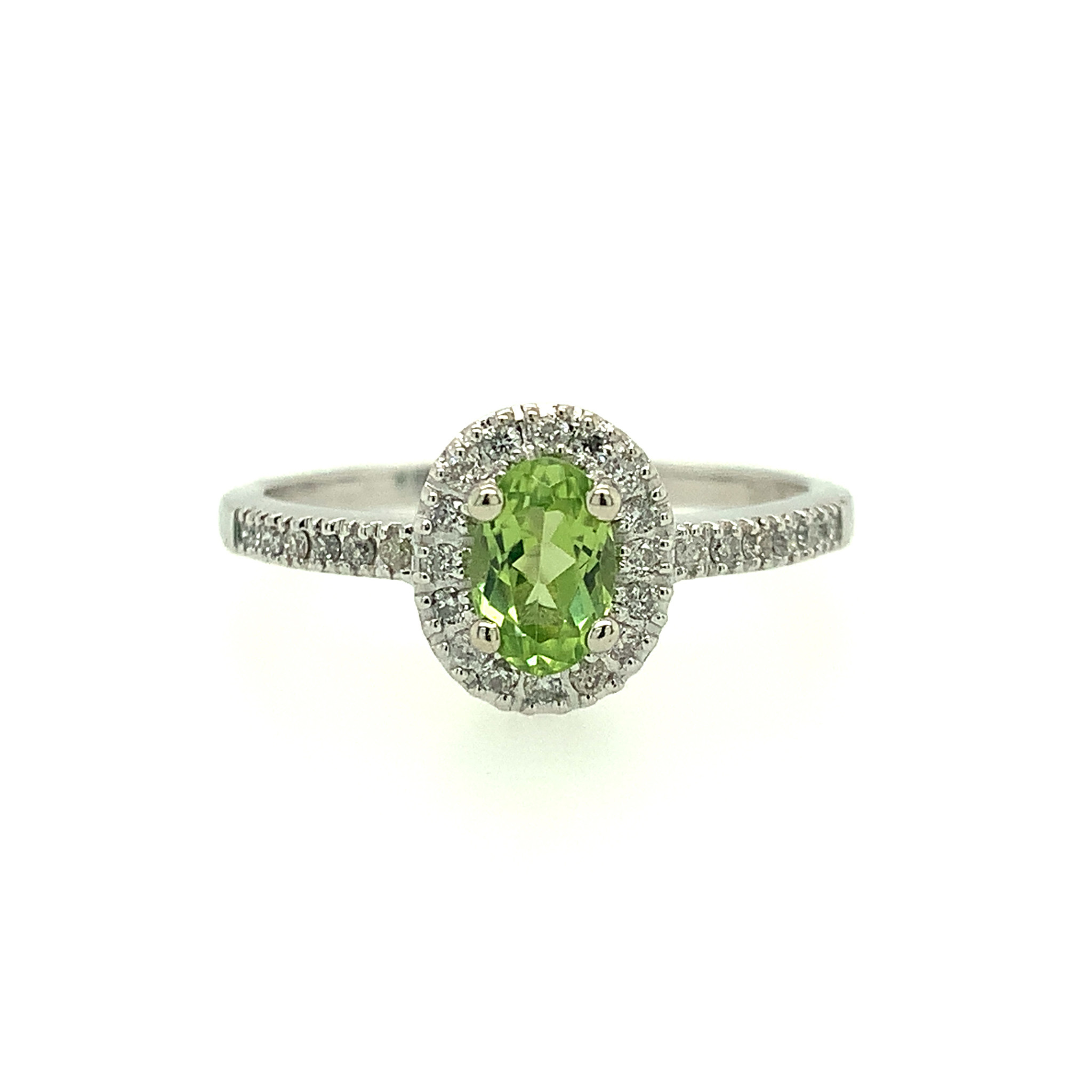 40164 10K WHITE GOLD OVAL PERIDOT DIAMOND HALO RING