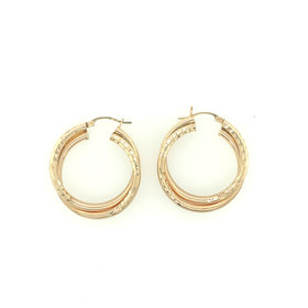 30016 14K YELLOW GOLD DOUBLE TWISTED DIAMOND CUT HOOPS