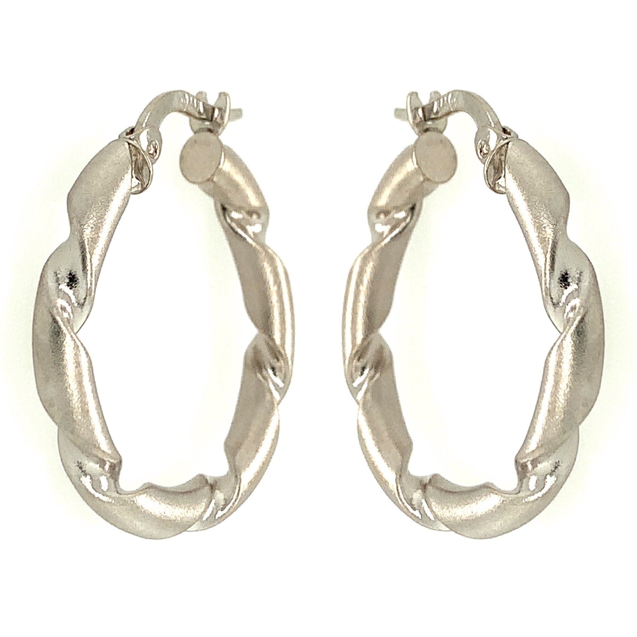 30333 14K WHITE GOLD SAND FINISH TWIST DESIGN HOOPS 30333 14K WHITE GOLD SAND FINISH TWIST DESIGN HOOPS