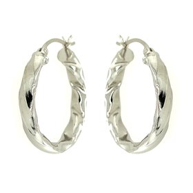 30031 14K WHITE GOLD HIGH POLISH TWISTED HOOPS 1''