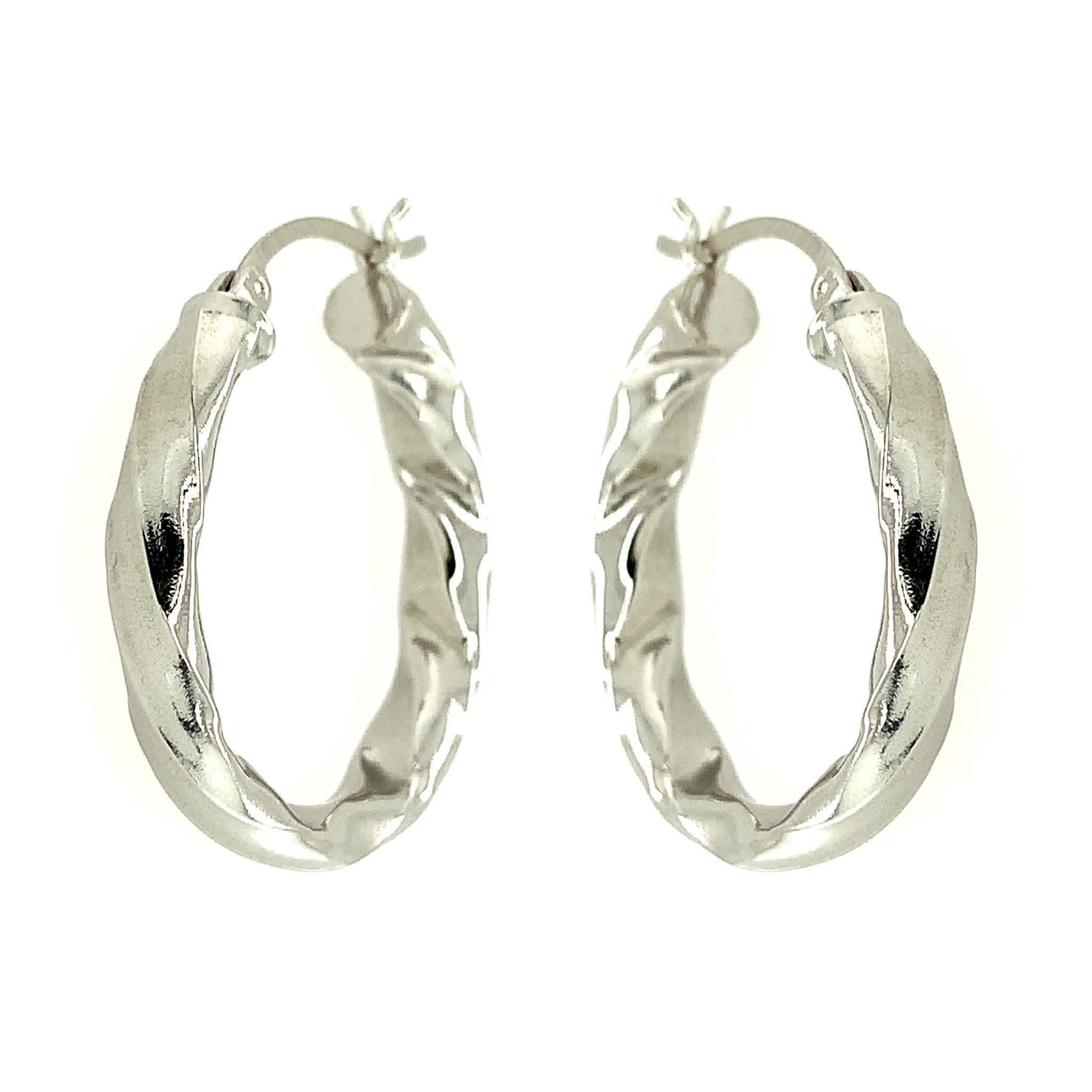 30031 14K WHITE GOLD TWISTED HOOPS 1''