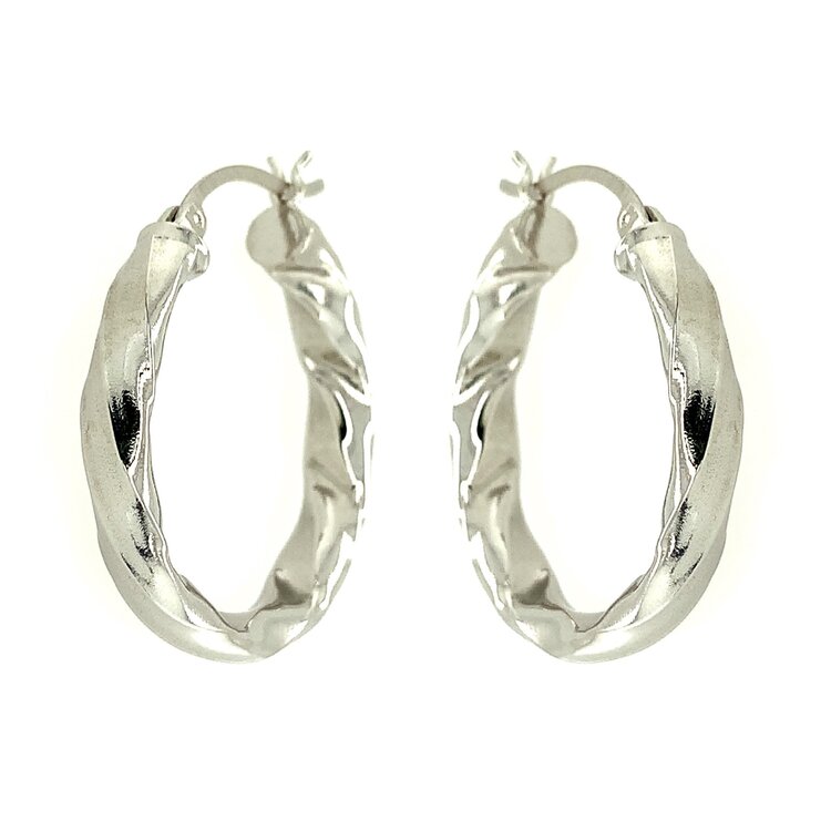 30031 14K WHITE GOLD HIGH POLISH TWISTED HOOPS 1''