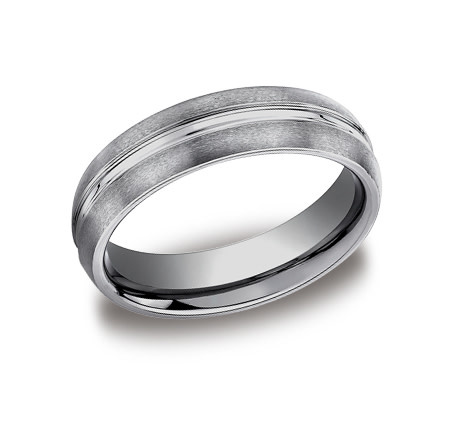 475394 TUNGSTEN MATTE DESIGN DOUBLE LINED CENTER MENS WEDDING BAND