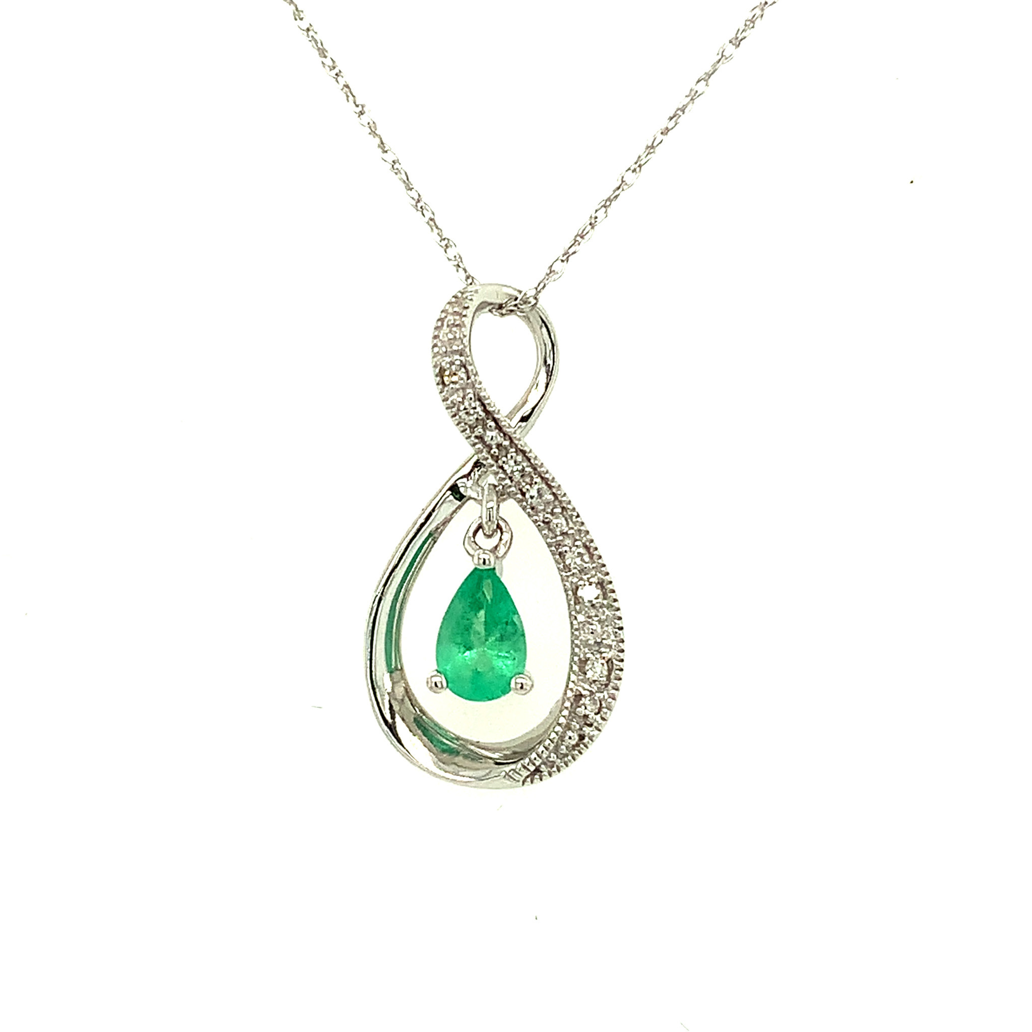70172 14K WHITE GOLD DIAMOND INFINITY EMERALD PENDANT SET