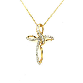 70174 14K YELLOW GOLD .50TCW BAGUETTE CHANNEL SET WITH ROUND DIAMOND SWIRL DESIGN CROSS SET