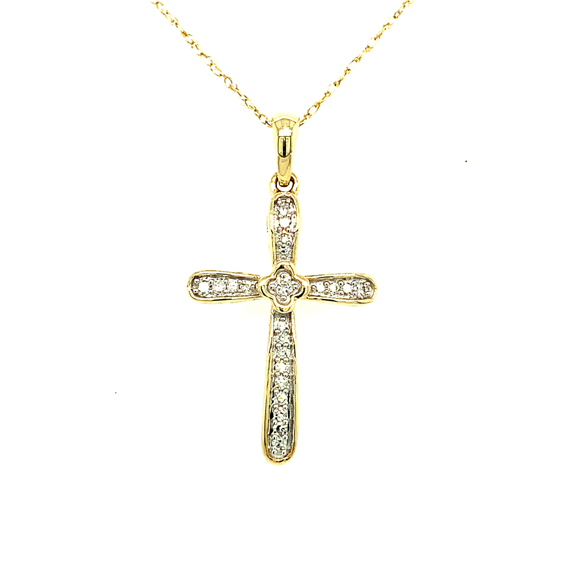 70173 10K YELLOW GOLD .10TCW DIAMOND WITH CLOVER CENTER CROSS SET