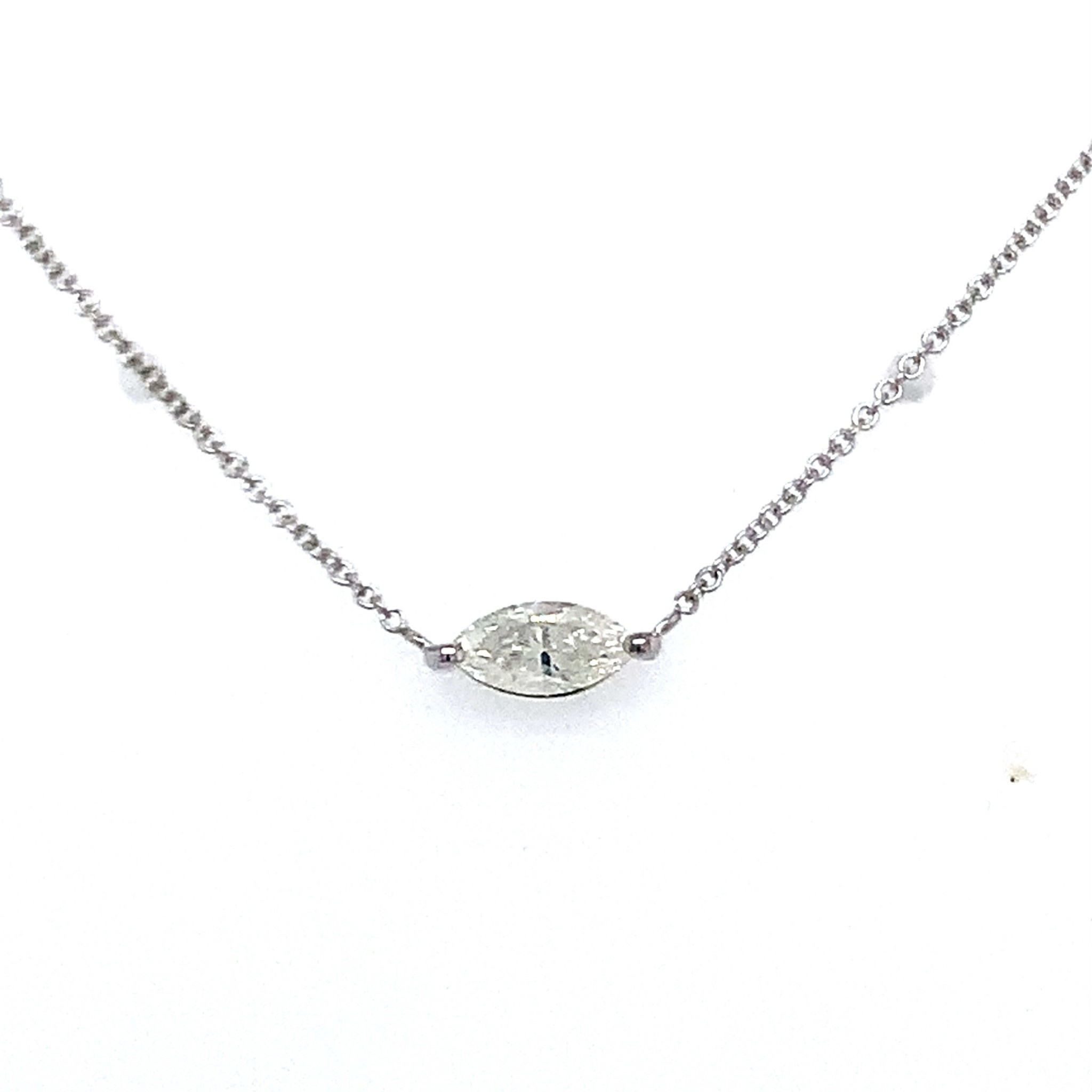 60052 14K WHITE GOLD .25CT SOLITAIRE MARQUISE SHAPE DIAMOND NECKLACE