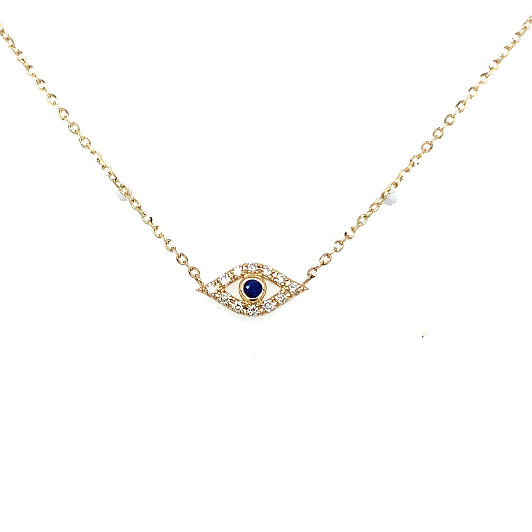 60050 14K YELLOW GOLD .09TCW DIAMOND SAPPHIRE EVIL EYE NECKLACE 60050 14K YELLOW GOLD .09TCW DIAMOND SAPPHIRE EVIL EYE NECKLACE