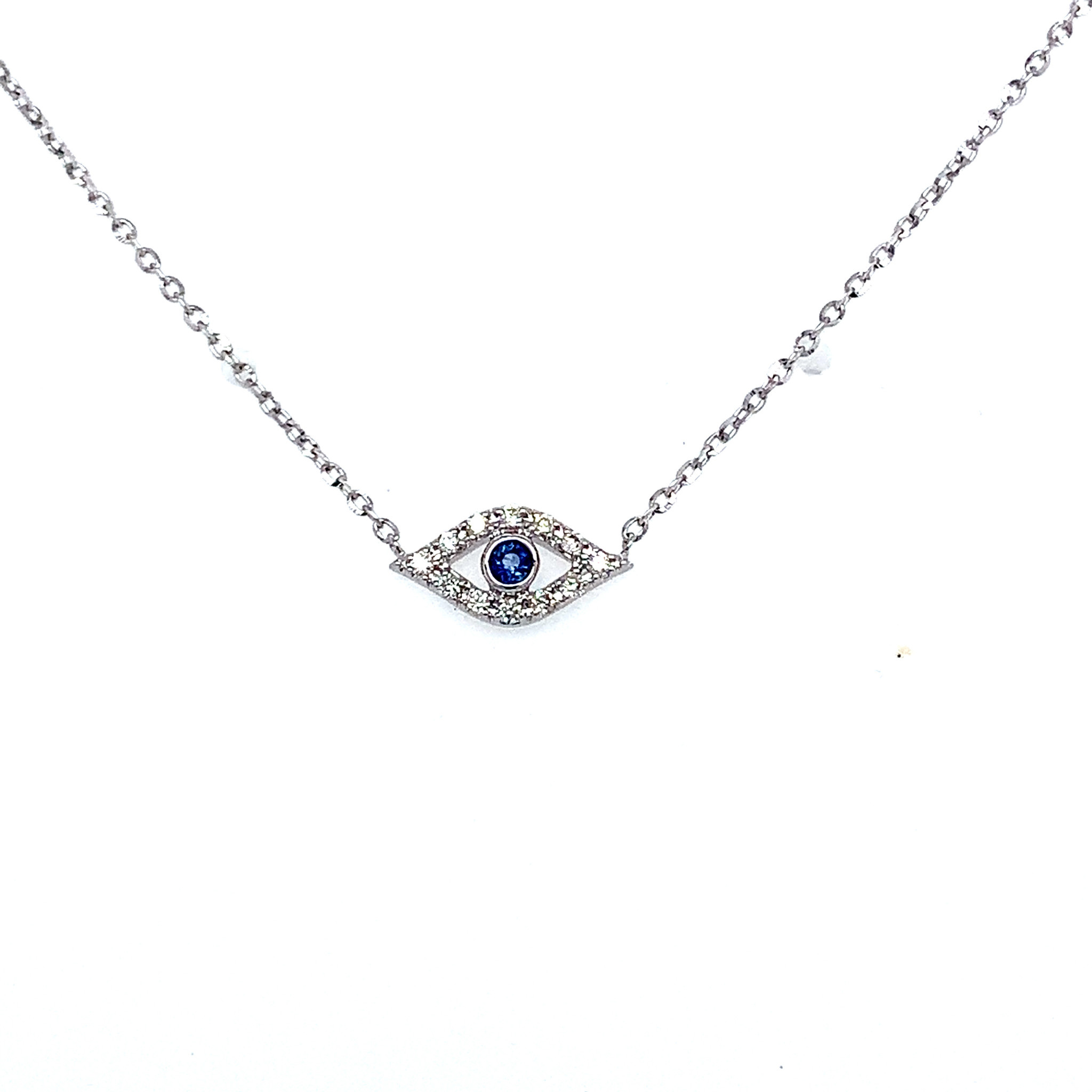 60051 14K WHITE GOLD .09TCW DIAMOND SAPPHIRE EVIL EYE NECKLACE 60051 14K WHITE GOLD .09TCW DIAMOND SAPPHIRE EVIL EYE NECKLACE