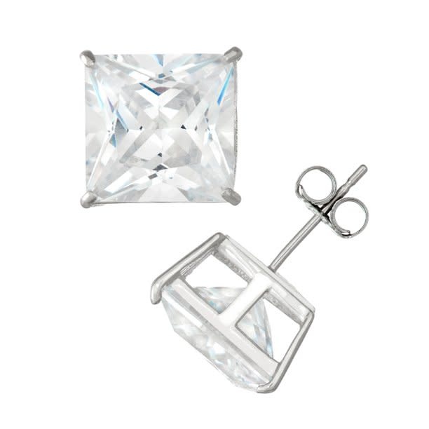 30624 14K WHITE GOLD 5MM CUBIC ZIRCONIA PRINCESS CUT PUSH BACK STUDS