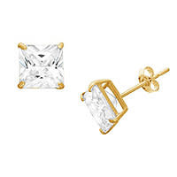31161 14K YELLOW GOLD 4MM CUBIC ZIRCONIA PRINCESS CUT PUSH BACK STUDS