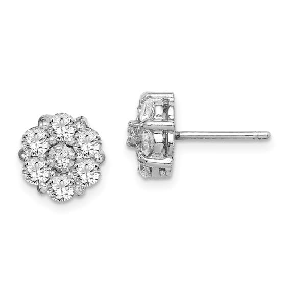30246 14K WHITE GOLD CLUSTER CUBIC ZIRCONIA 6MM STUDS