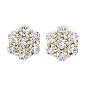 30626 14K YELLOW GOLD  6MM CLUSTER FLOWER CUBIC ZIRCONIA PUSH BACK STUDS