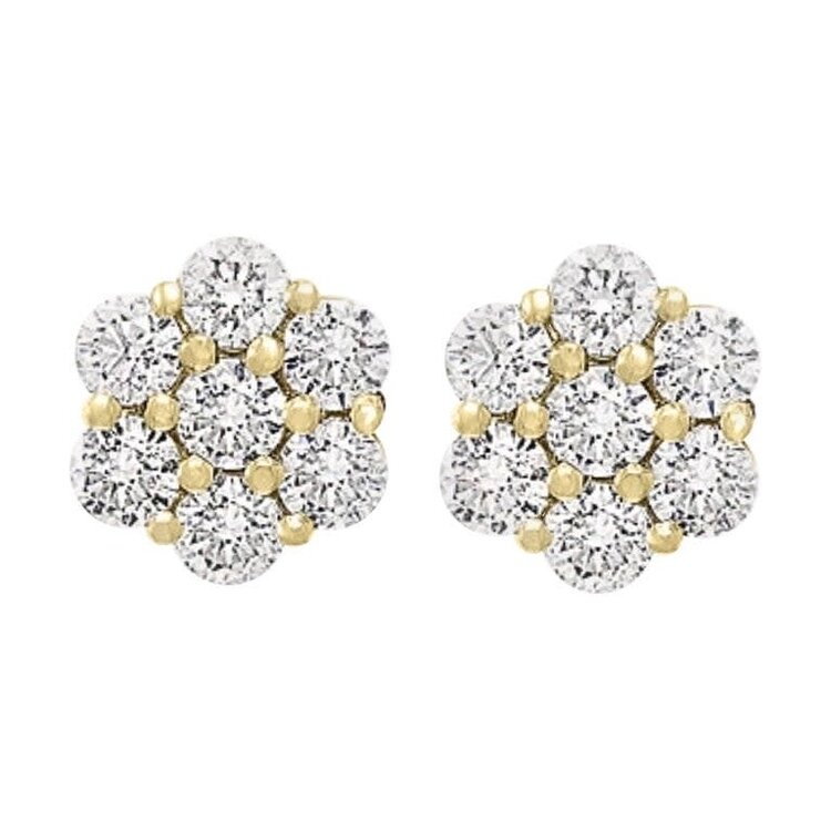 30626 14K YELLOW GOLD  6MM CLUSTER FLOWER CUBIC ZIRCONIA PUSH BACK STUDS