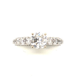 477661 18K WHITE GOLD .86CT H VS2 CENTER .85CT DIAMOND PAVE UNDER GALLERY PRONG SET SHANK ENGAGEMENT RING