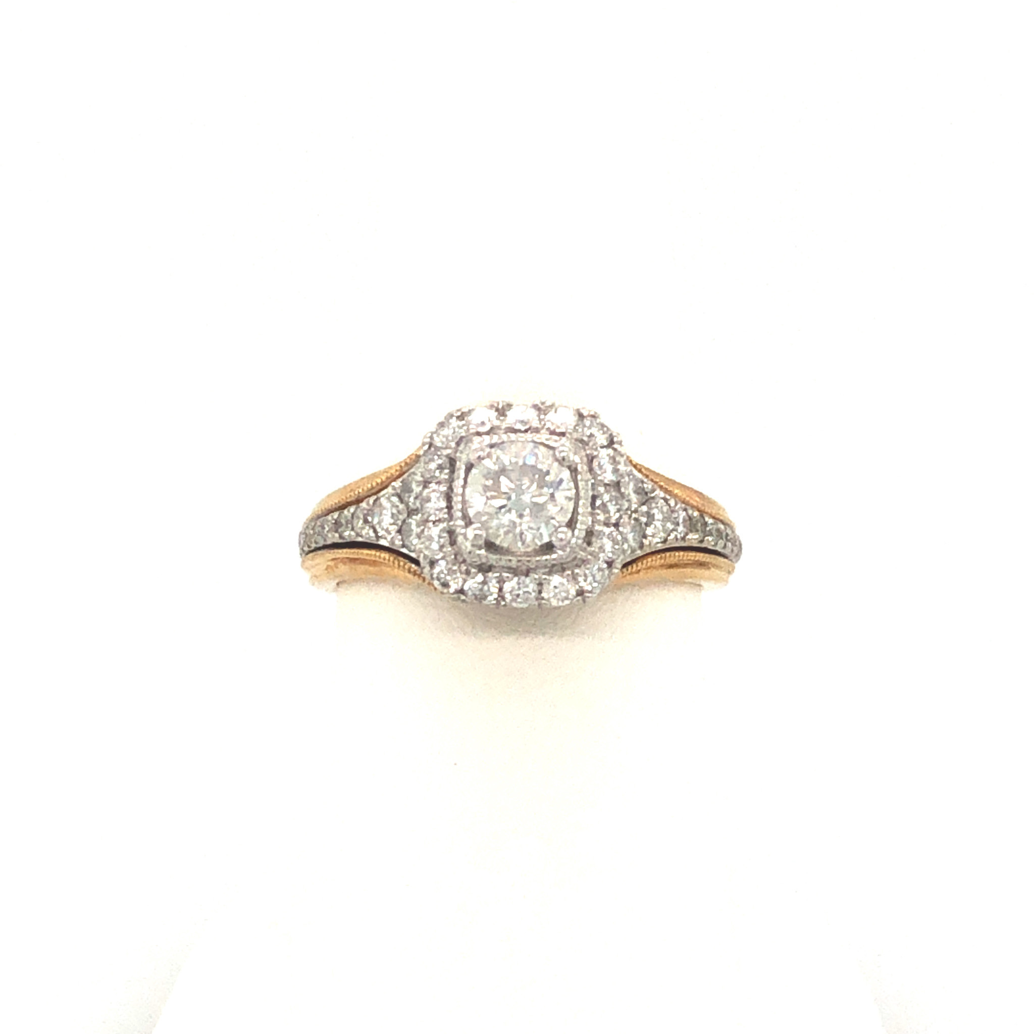 477535 14K 2 TONE GOLD 1.15 CT H I1 SQUARE SHAPE HALO ENGAGEMENT RING