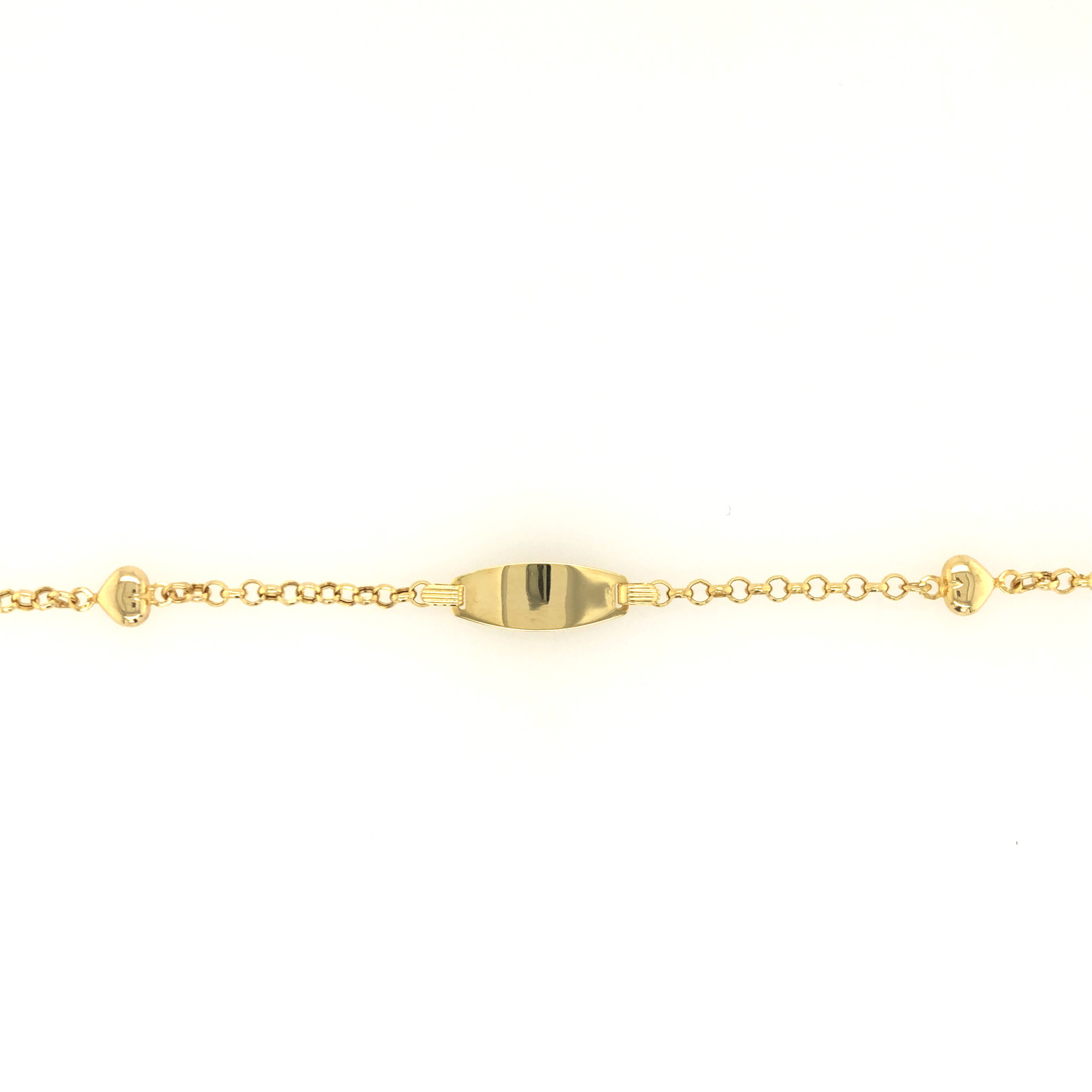 20081 14K YELLOW GOLD DOUBLE PUFFY HEART ROLO LINK BABY NAME ID BRACELET