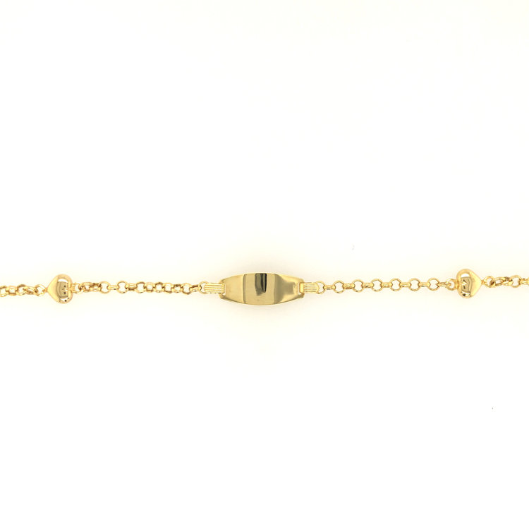 20081 14K YELLOW GOLD DOUBLE PUFFY HEART ROLO LINK BABY NAME ID BRACELET