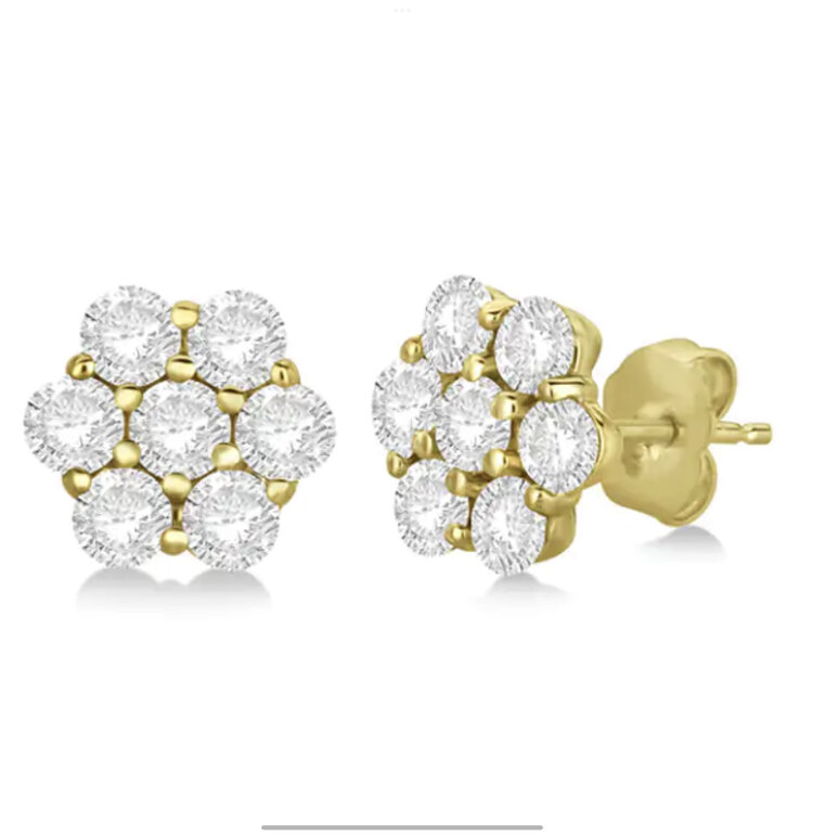 30631 14K YELLOW GOLD 0.83TCW CLUSTER STUD DIAMOND EARRINGS