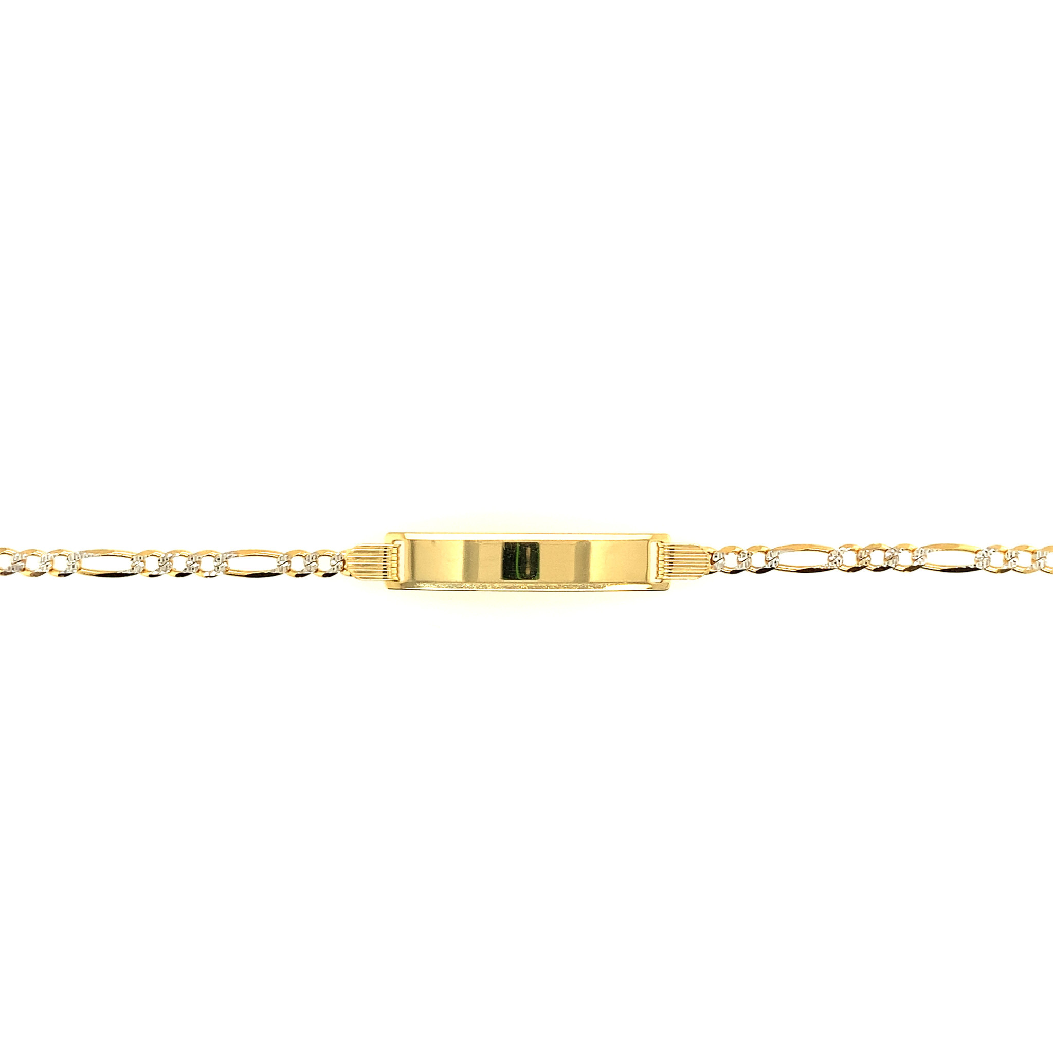 20129 14K 2 TONE DIAMOND CUT 3MM 6" FIGARO LINK BABY NAME ID BRACELET