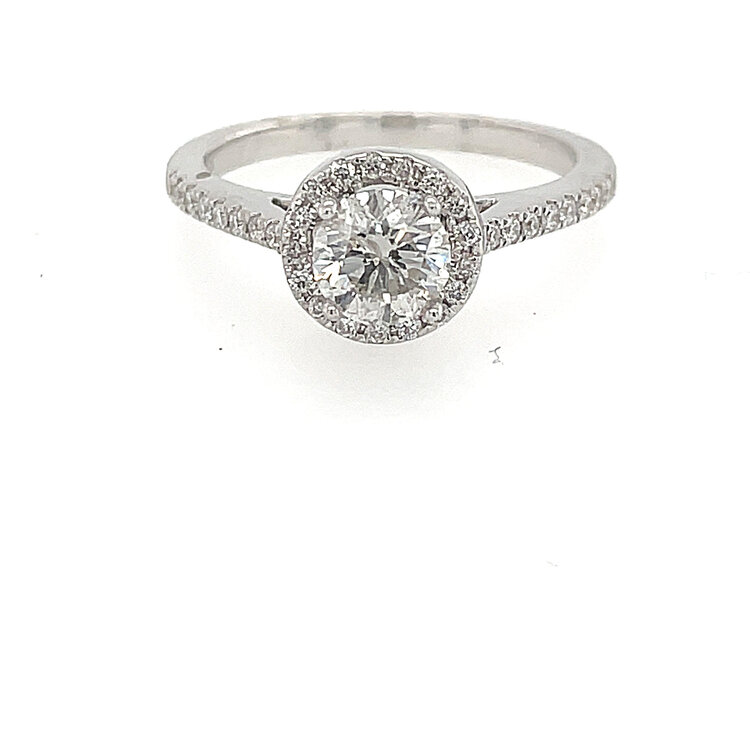 477542 14K WHITE GOLD  .73 TCW I I1 ROUND CENTER  .20TCW HALO SOLITAIRE ENGAGEMENT RING
