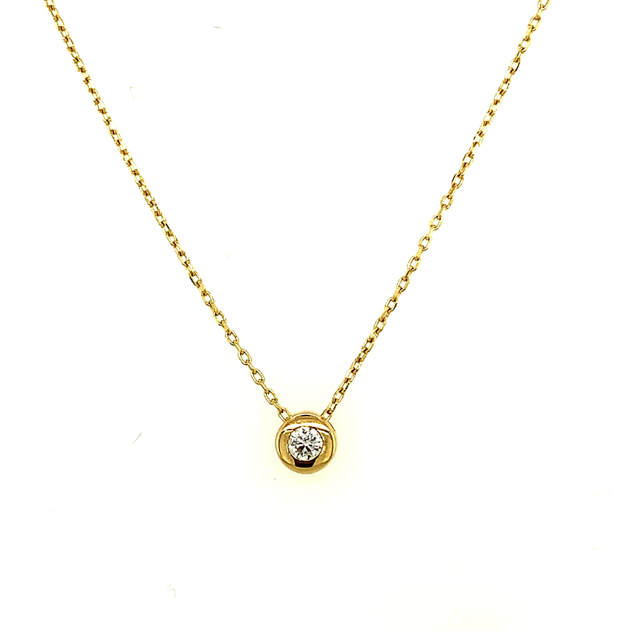 70177 14K YELLOW GOLD BEZEL SET DIAMOND SLIDER CHARM ON CABLE LINK CHAIN PENDANT SET