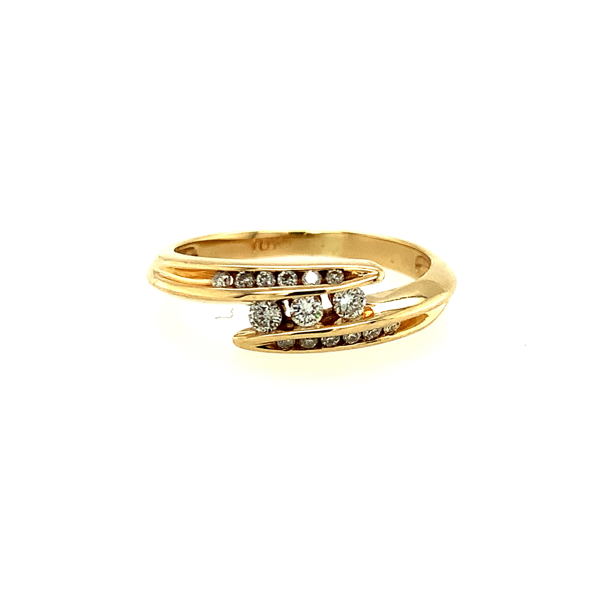 40171 10K YELLOW GOLD ROUND DIAMOND CHANNEL SET BYPASS DESIGN RING