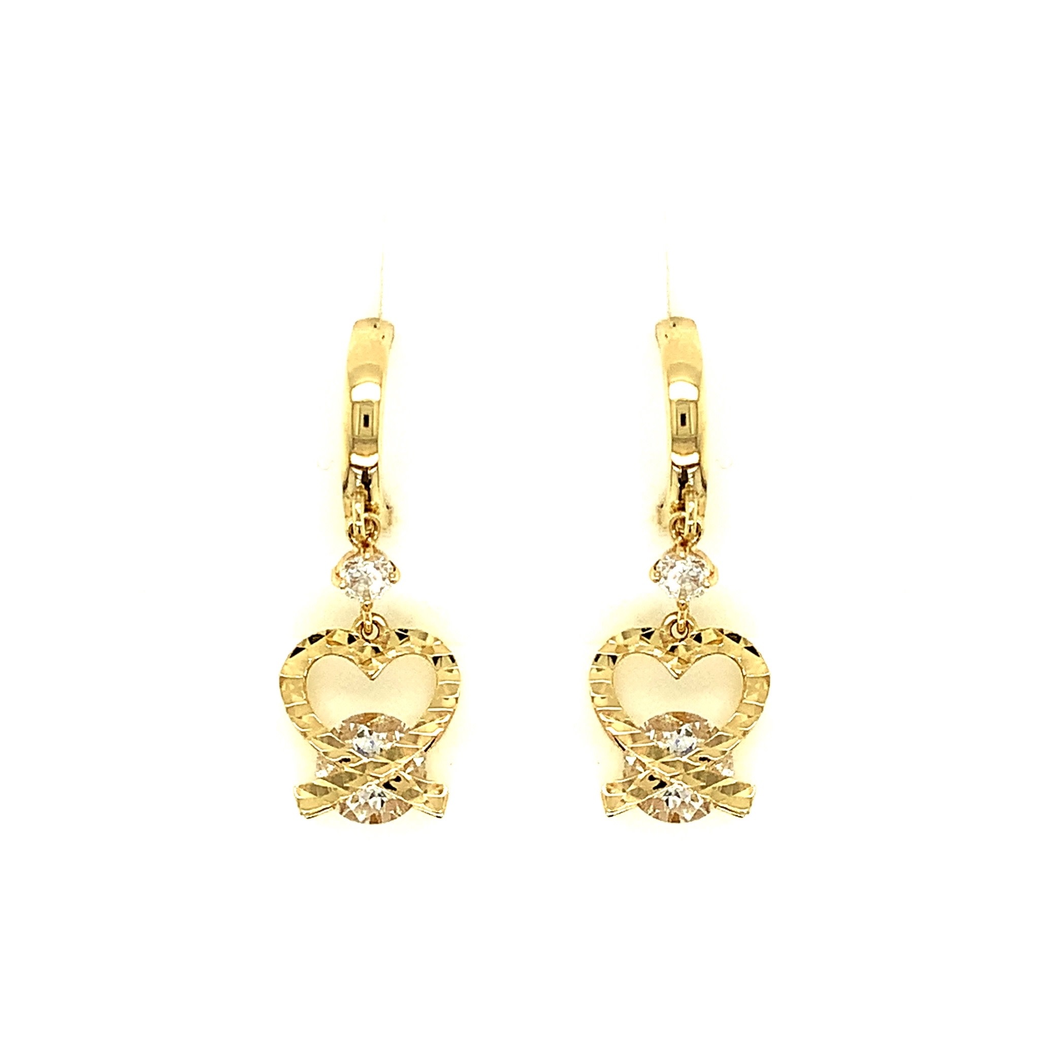 30644 14K YELLOW GOLD DOUBLE PLATED DIAMOND CUT OPEN HEART WITH CUBIC ZIRCONIA INLAY DANGLING HUGGIES 30644 14K YELLOW GOLD DOUBLE PLATED DIAMOND CUT OPEN HEART WITH CUBIC ZIRCONIA INLAY DANGLING HUGGIES