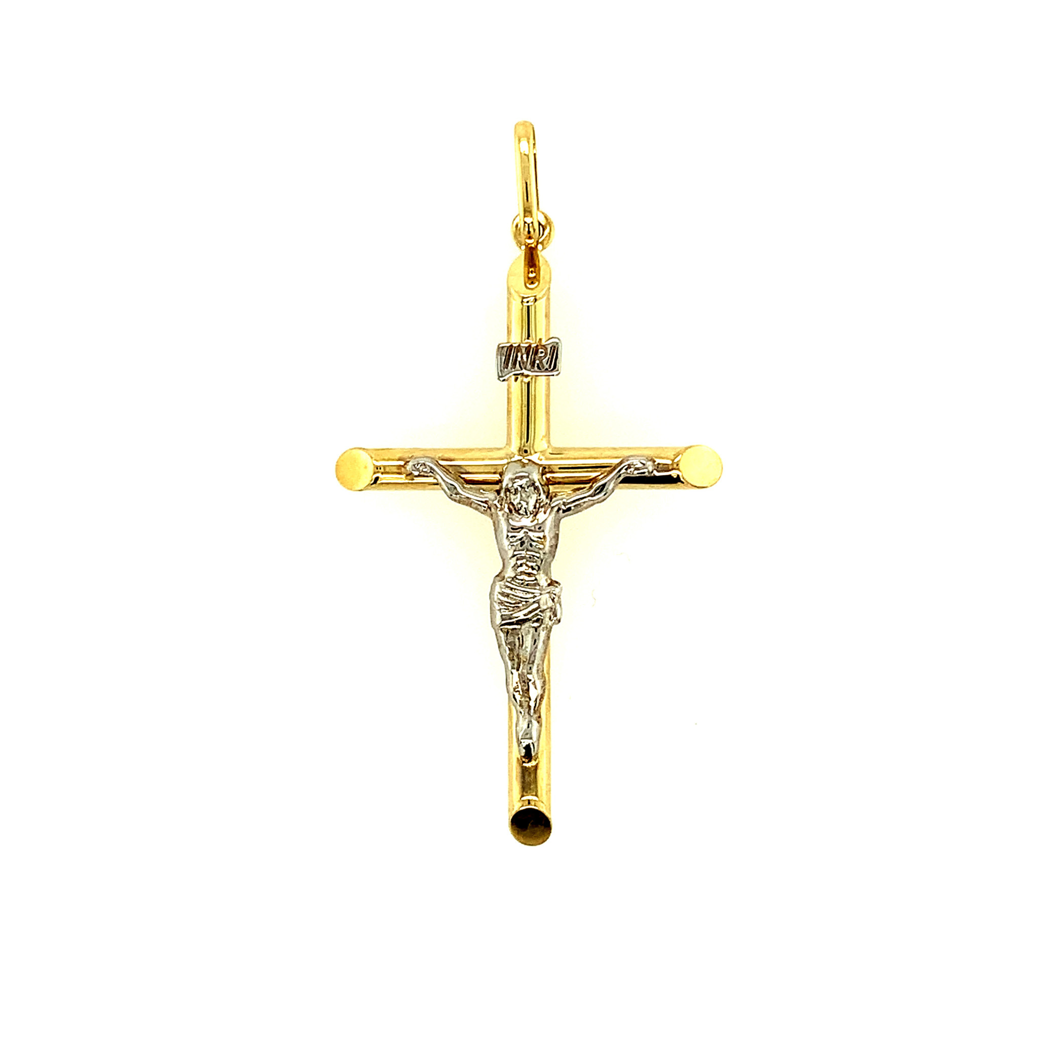 77206 14K 2 TONE 1.75" SLANTED EDGE CAP TUBE CRUCIFIX 77206 14K 2 TONE 1.75" SLANTED EDGE CAP TUBE CRUCIFIX