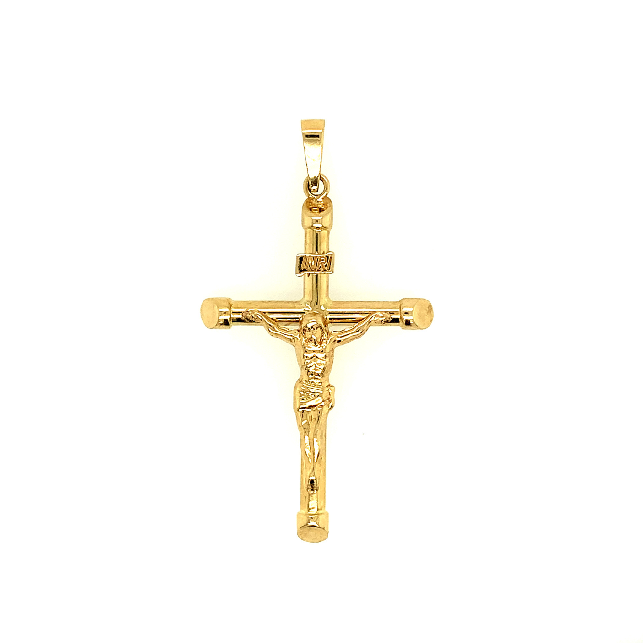 77040 14K YELLOW GOLD 1" SLANTED EDGE TRADITIONAL CRUCIFIX