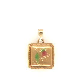 78007 14K YELLOW GOLD SQUARE MATTE ENAMEL FLOWER LOCKET