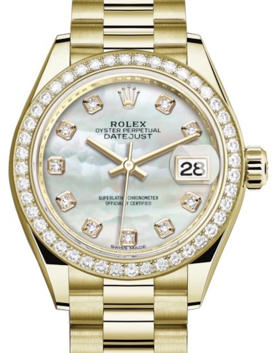 10015 YELLOW GOLD DATEJUST MOTHER OF PEARL DIAL AND DIAMOND BEZEL  PRE OWNED ROLEX